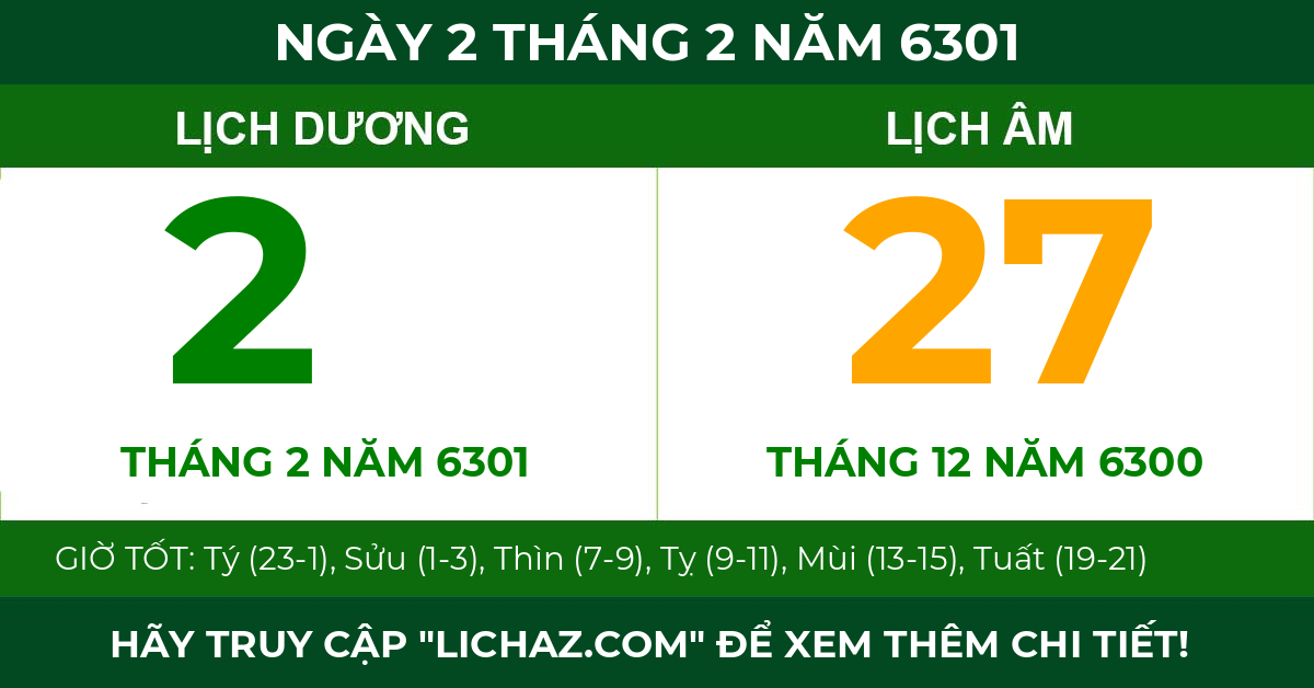 lịch âm ngày 2 tháng 2 năm 6301
