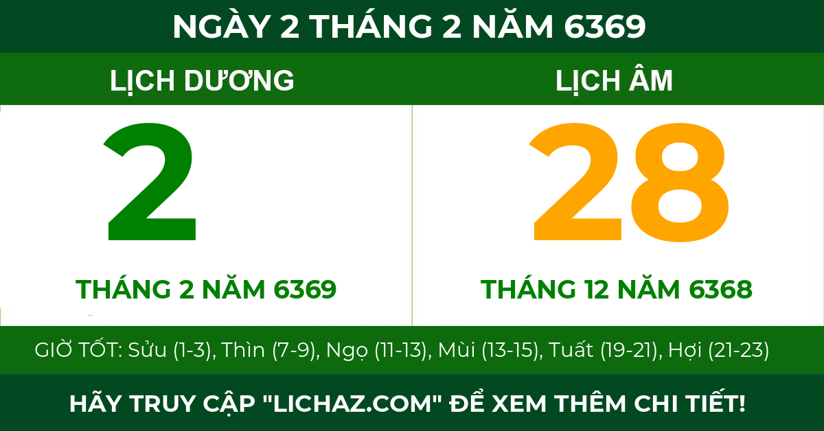 lịch âm ngày 2 tháng 2 năm 6369