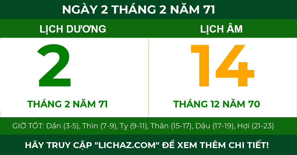 lịch âm ngày 2 tháng 2 năm 71