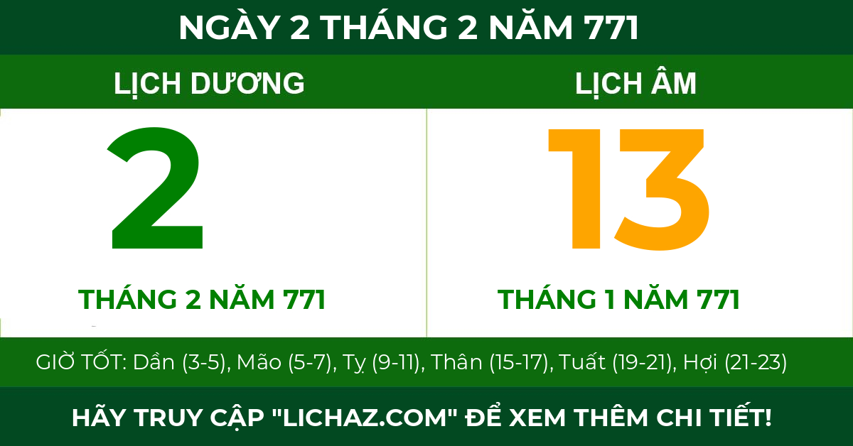 lịch âm ngày 2 tháng 2 năm 771