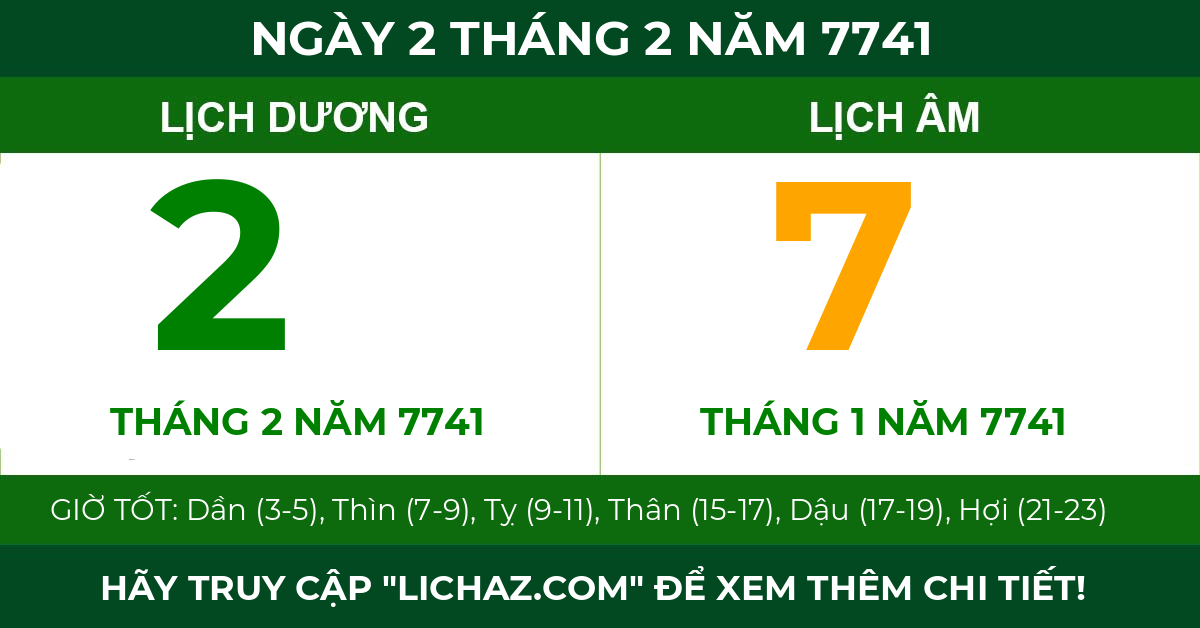 lịch âm ngày 2 tháng 2 năm 7741