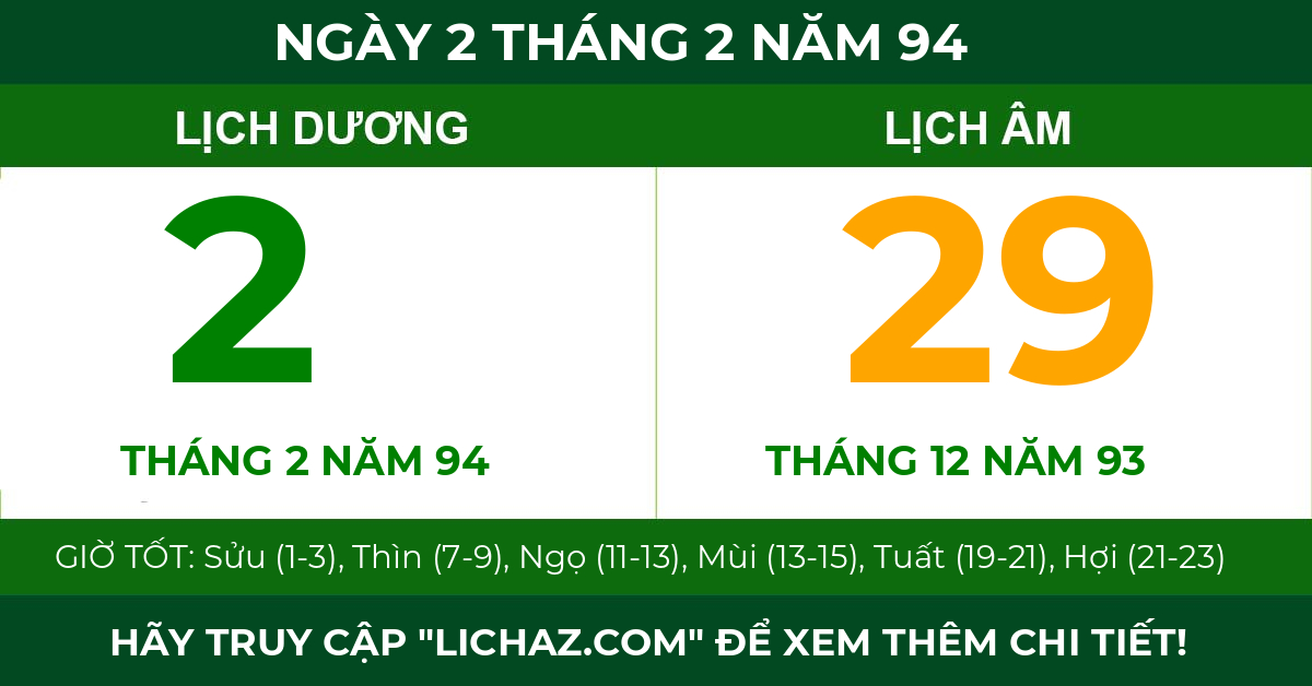lịch âm ngày 2 tháng 2 năm 94