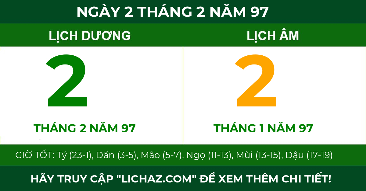 lịch âm ngày 2 tháng 2 năm 97