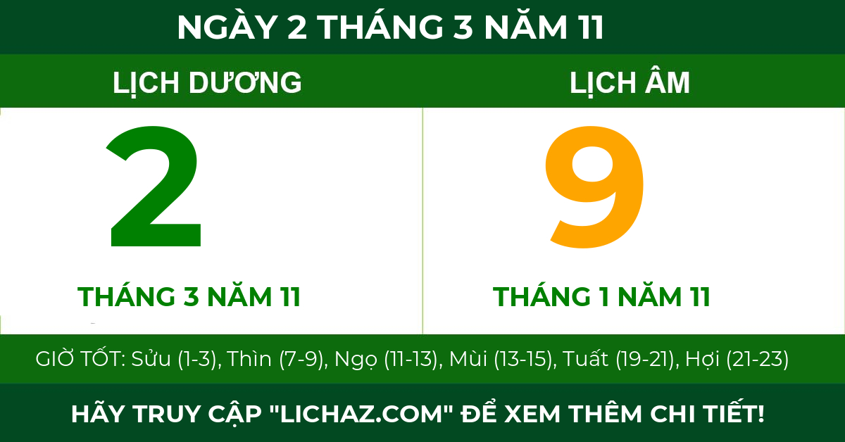 lịch âm ngày 2 tháng 3 năm 11