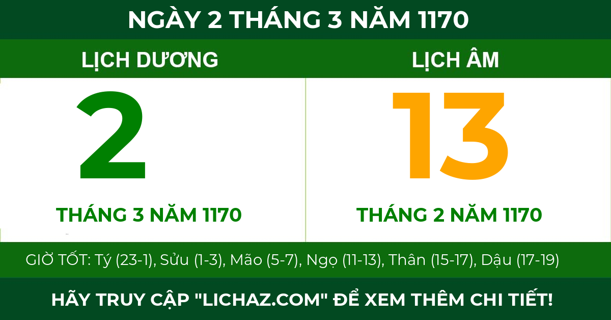 lịch âm ngày 2 tháng 3 năm 1170