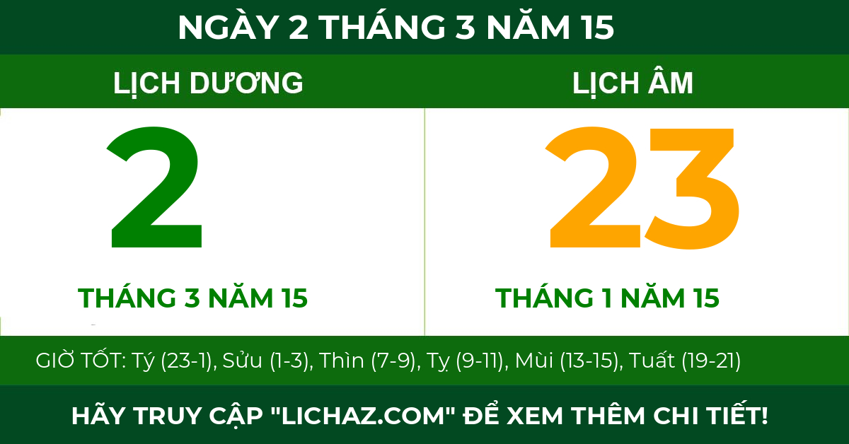 lịch âm ngày 2 tháng 3 năm 15