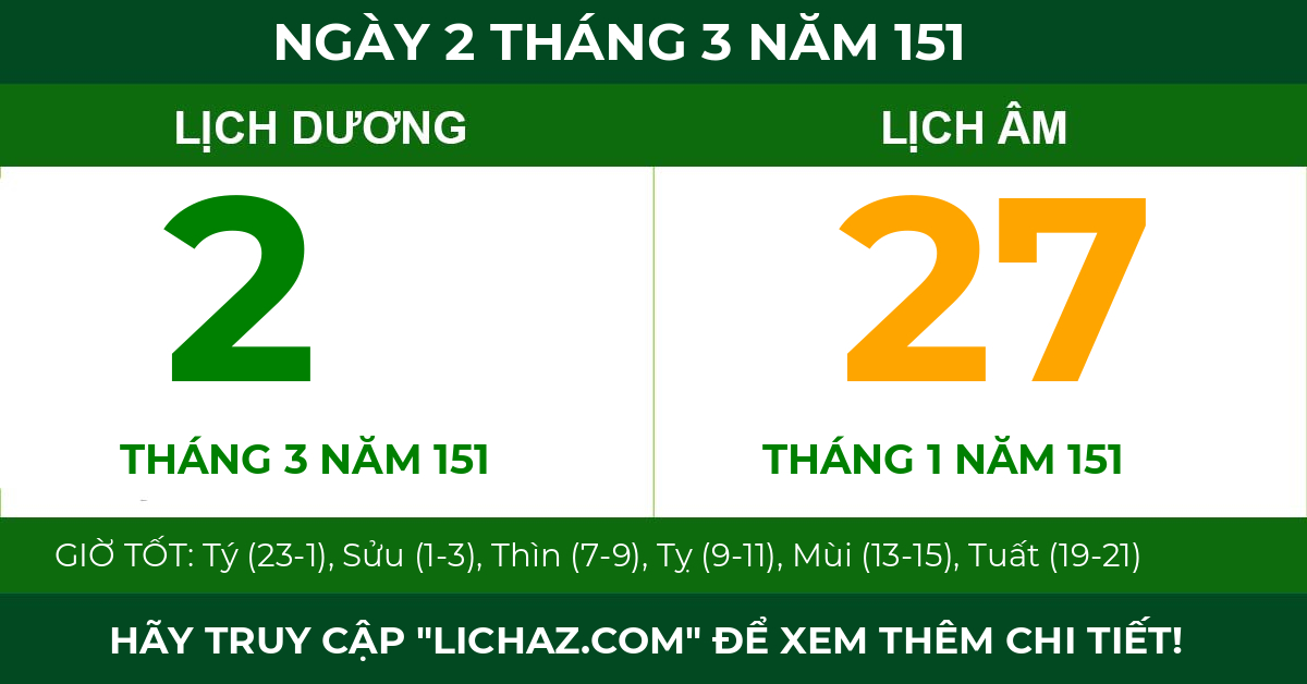 lịch âm ngày 2 tháng 3 năm 151