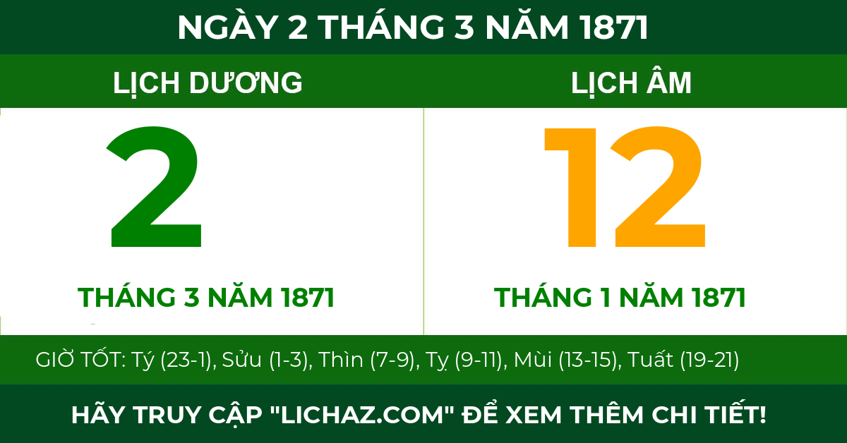 lịch âm ngày 2 tháng 3 năm 1871
