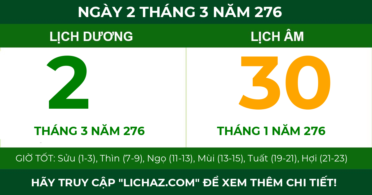 lịch âm ngày 2 tháng 3 năm 276