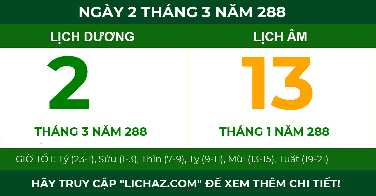 lịch âm ngày 2 tháng 3 năm 288