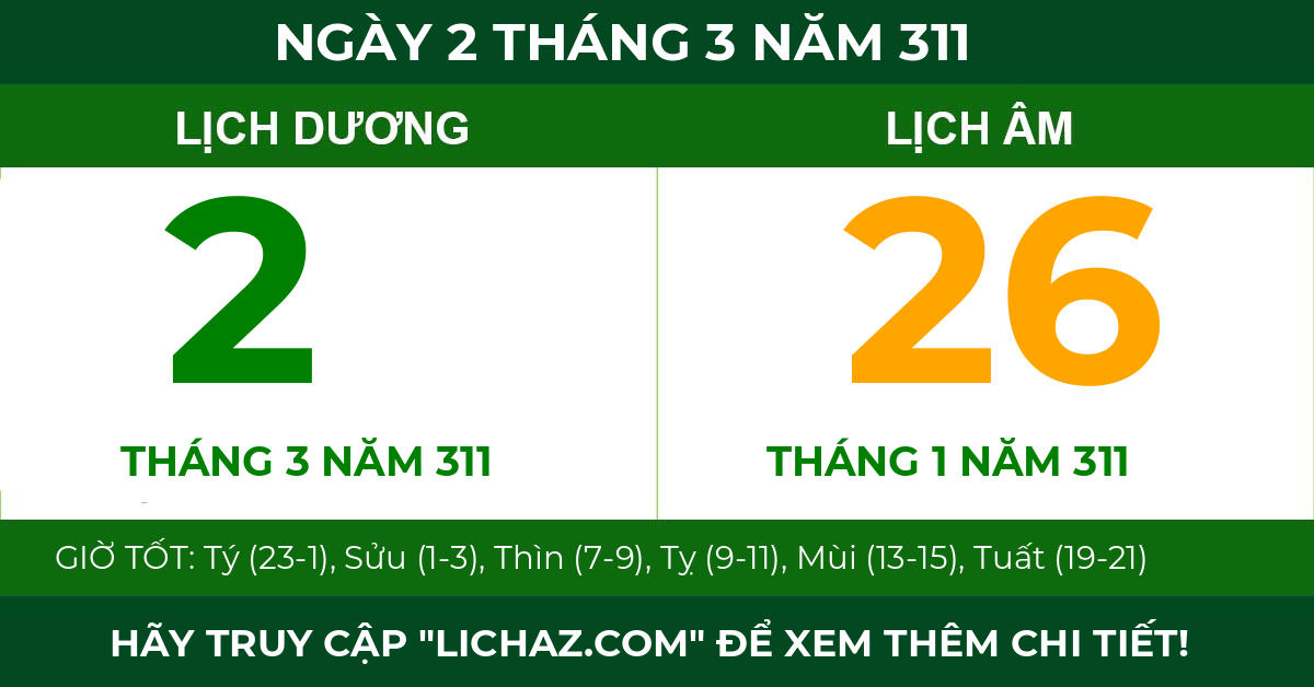 lịch âm ngày 2 tháng 3 năm 311