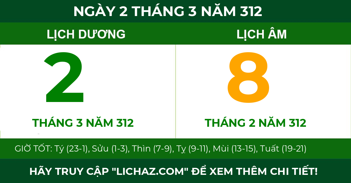 lịch âm ngày 2 tháng 3 năm 312