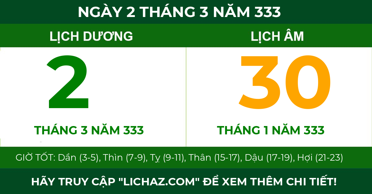 lịch âm ngày 2 tháng 3 năm 333