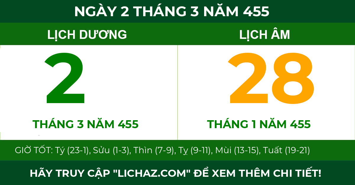 lịch âm ngày 2 tháng 3 năm 455