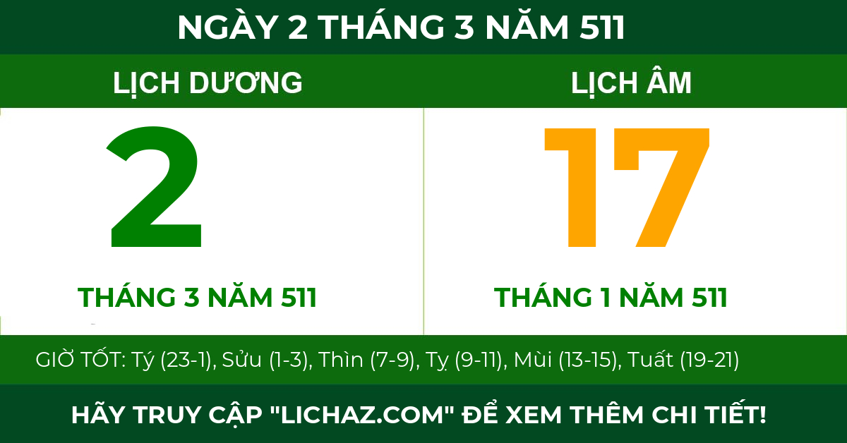 lịch âm ngày 2 tháng 3 năm 511