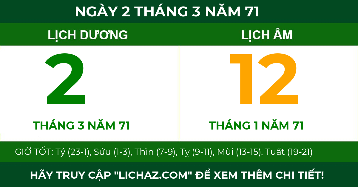 lịch âm ngày 2 tháng 3 năm 71