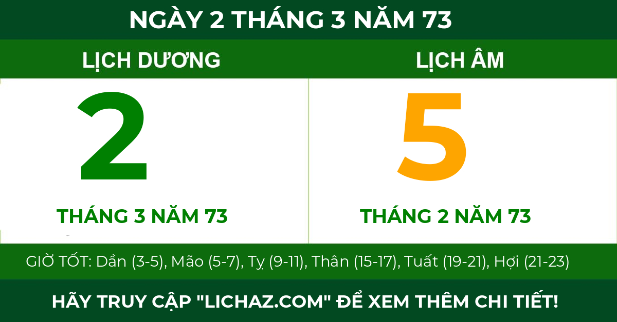 lịch âm ngày 2 tháng 3 năm 73