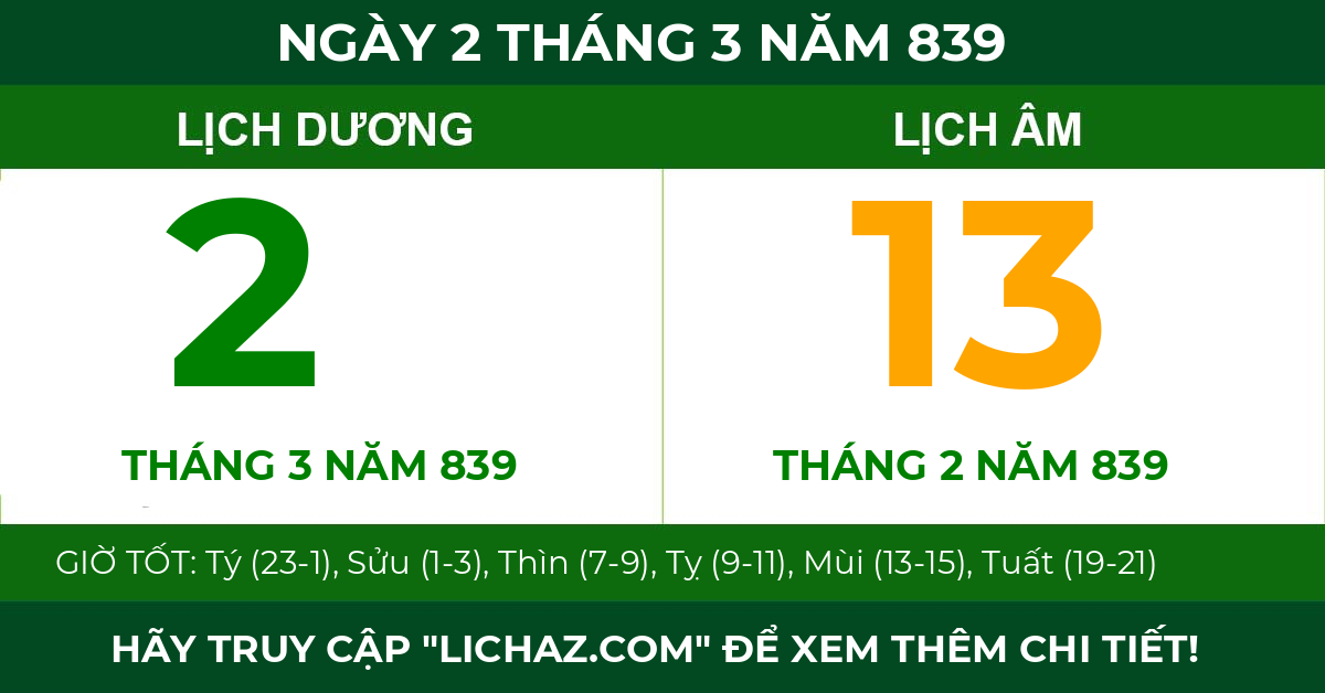 lịch âm ngày 2 tháng 3 năm 839