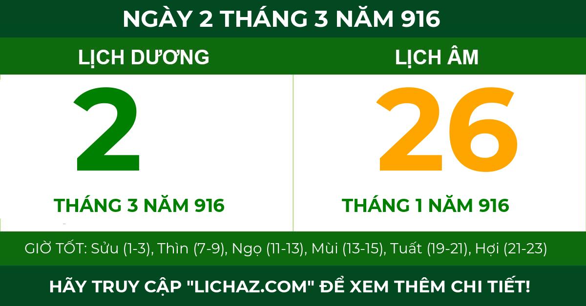 lịch âm ngày 2 tháng 3 năm 916