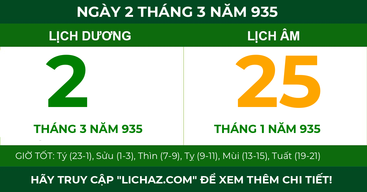 lịch âm ngày 2 tháng 3 năm 935