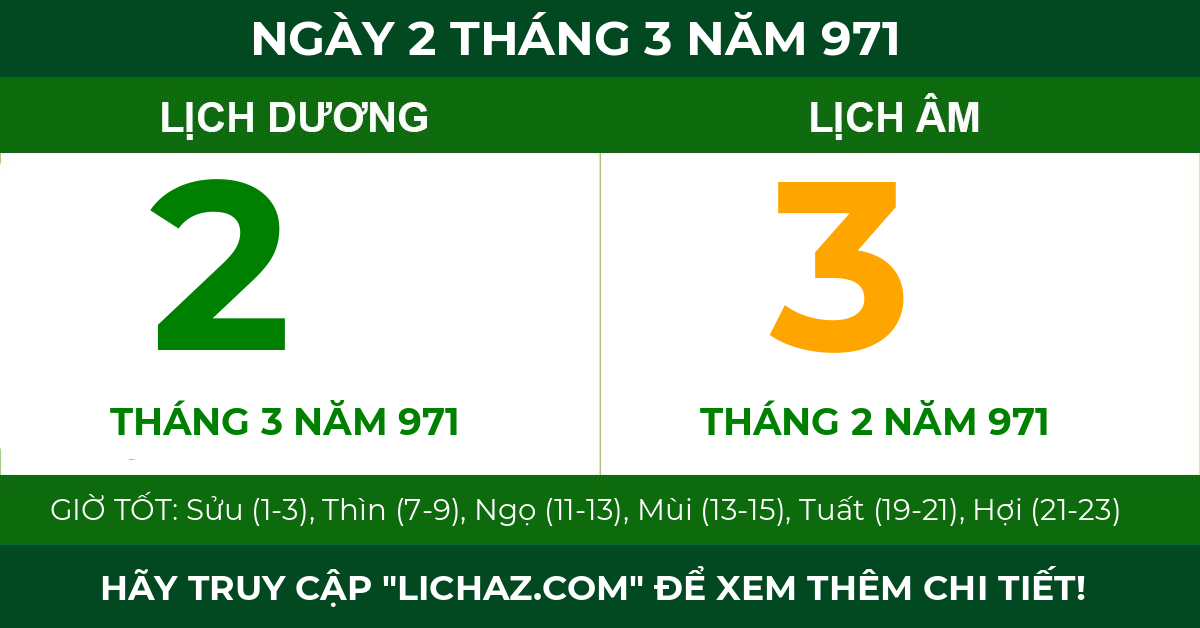 lịch âm ngày 2 tháng 3 năm 971