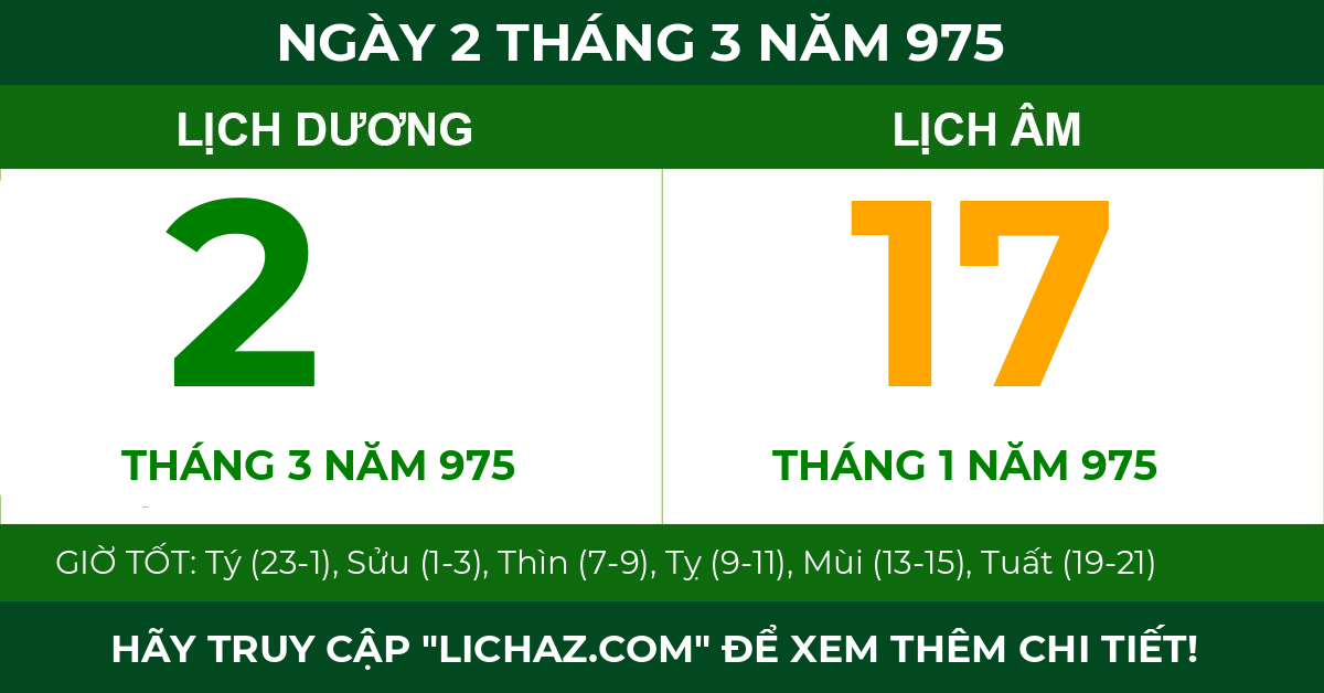 lịch âm ngày 2 tháng 3 năm 975