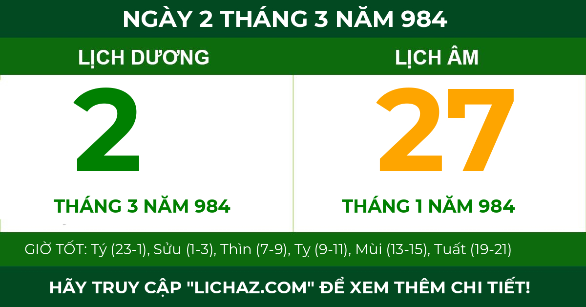lịch âm ngày 2 tháng 3 năm 984