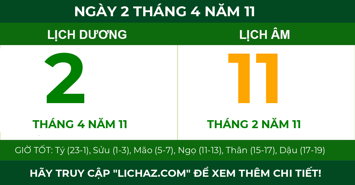 lịch âm ngày 2 tháng 4 năm 11