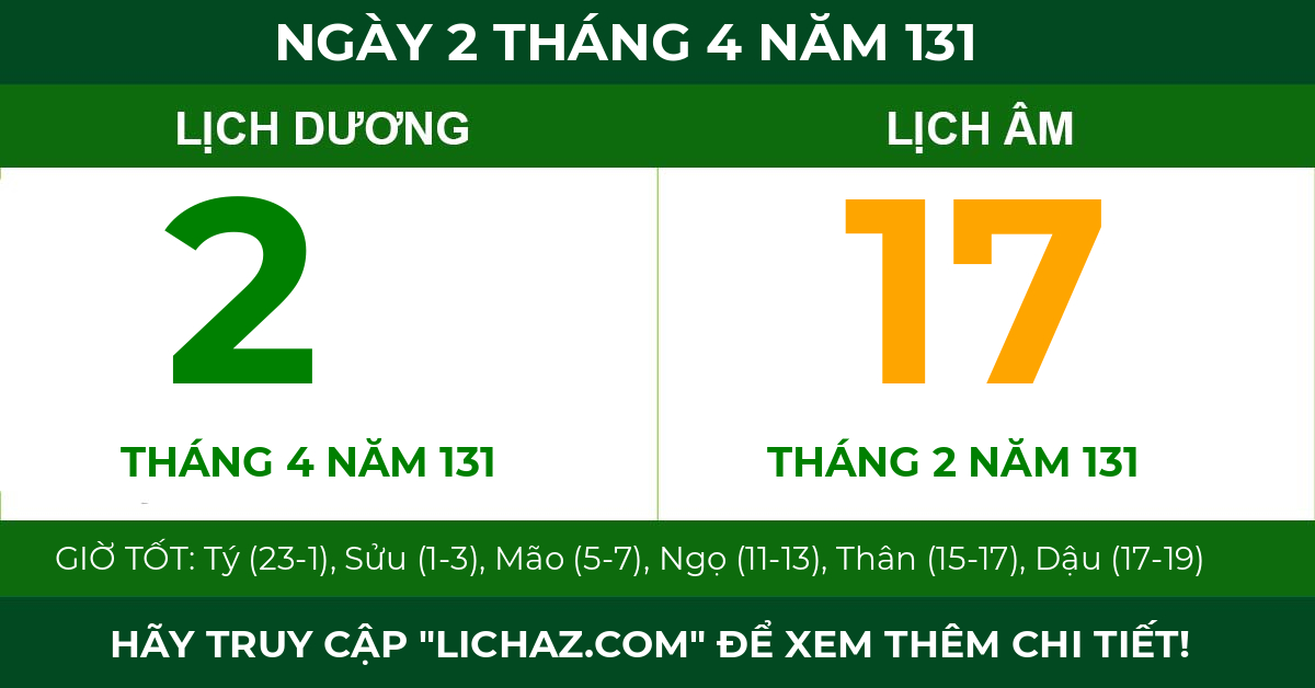lịch âm ngày 2 tháng 4 năm 131