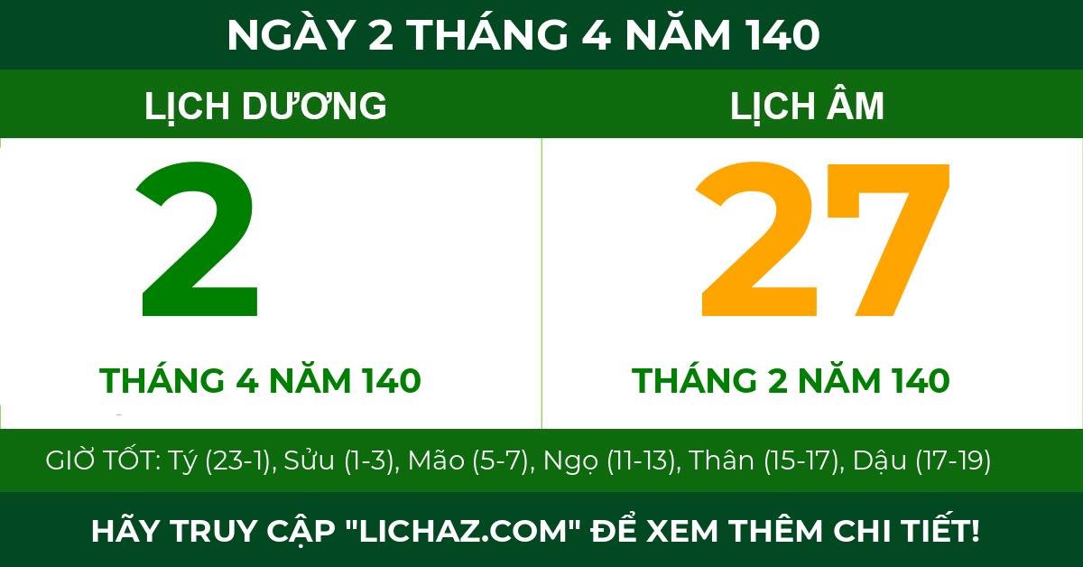 lịch âm ngày 2 tháng 4 năm 140