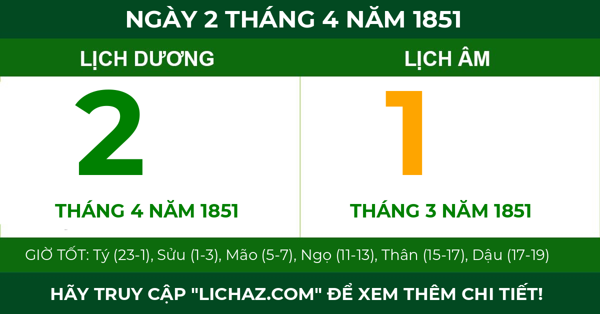 lịch âm ngày 2 tháng 4 năm 1851