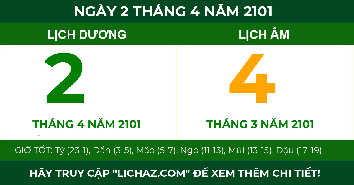 lịch âm ngày 2 tháng 4 năm 2101