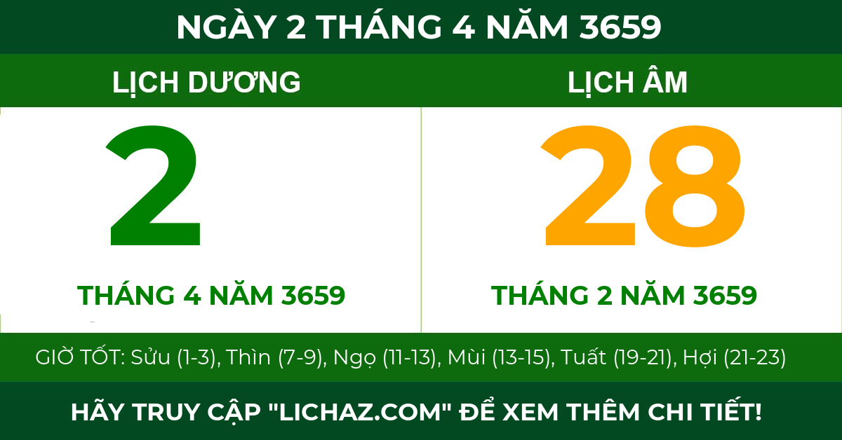 lịch âm ngày 2 tháng 4 năm 3659