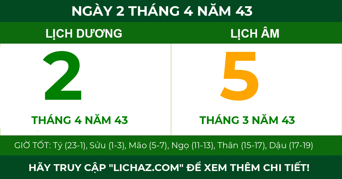 lịch âm ngày 2 tháng 4 năm 43
