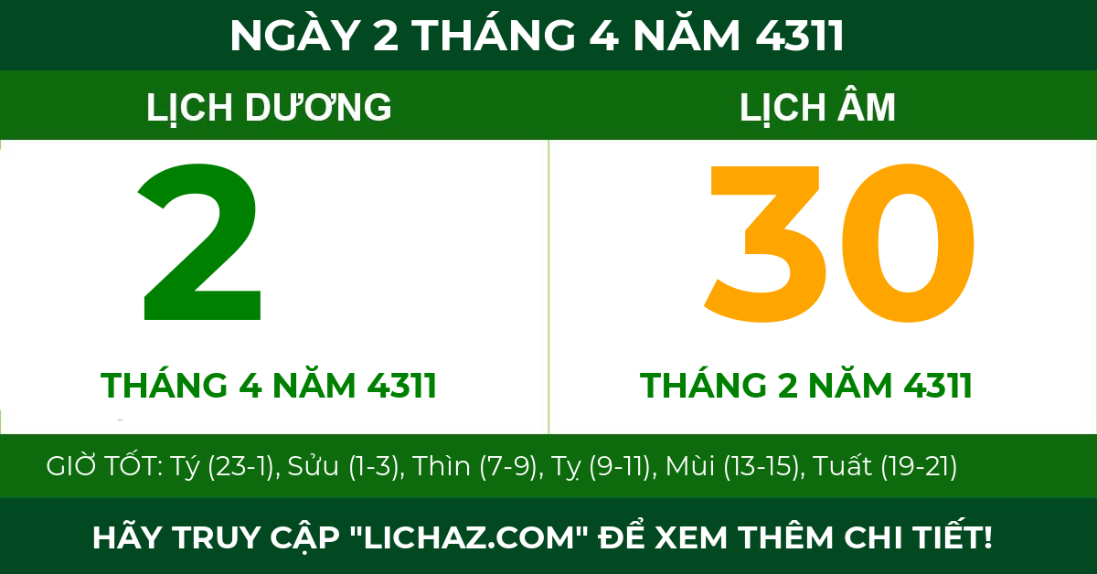 lịch âm ngày 2 tháng 4 năm 4311