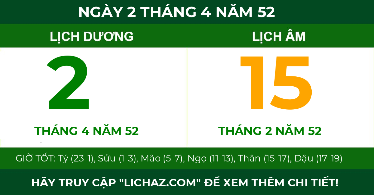 lịch âm ngày 2 tháng 4 năm 52