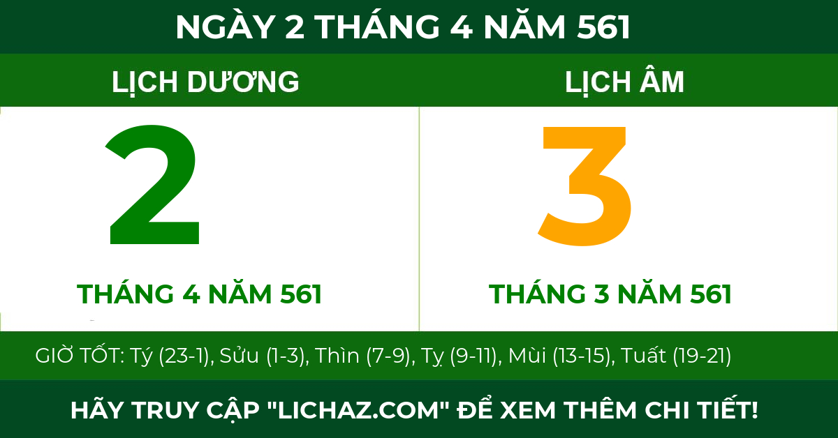 lịch âm ngày 2 tháng 4 năm 561
