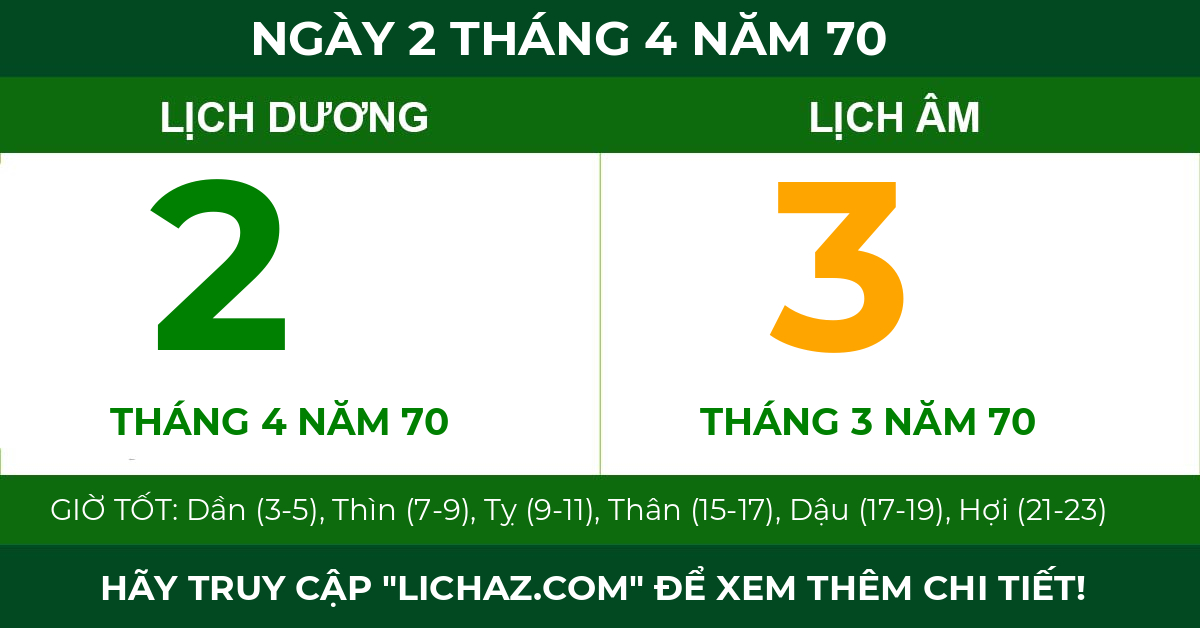 lịch âm ngày 2 tháng 4 năm 70