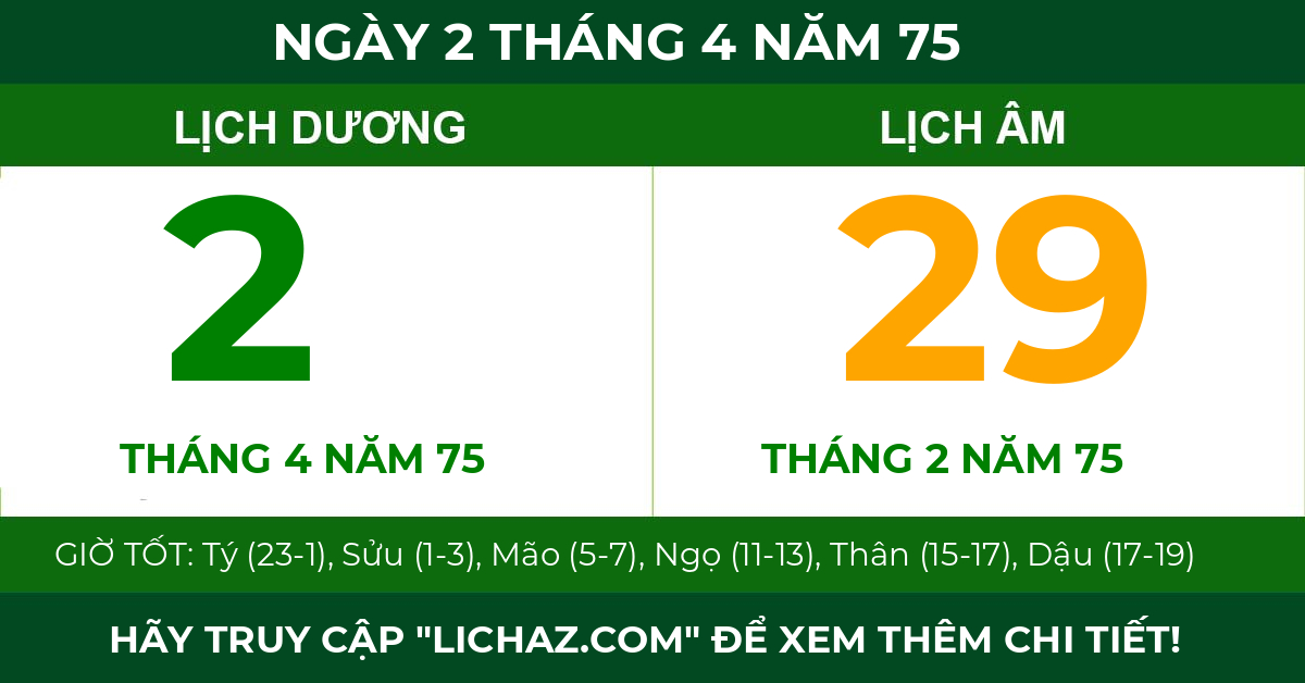 lịch âm ngày 2 tháng 4 năm 75