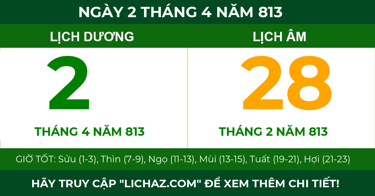 lịch âm ngày 2 tháng 4 năm 813