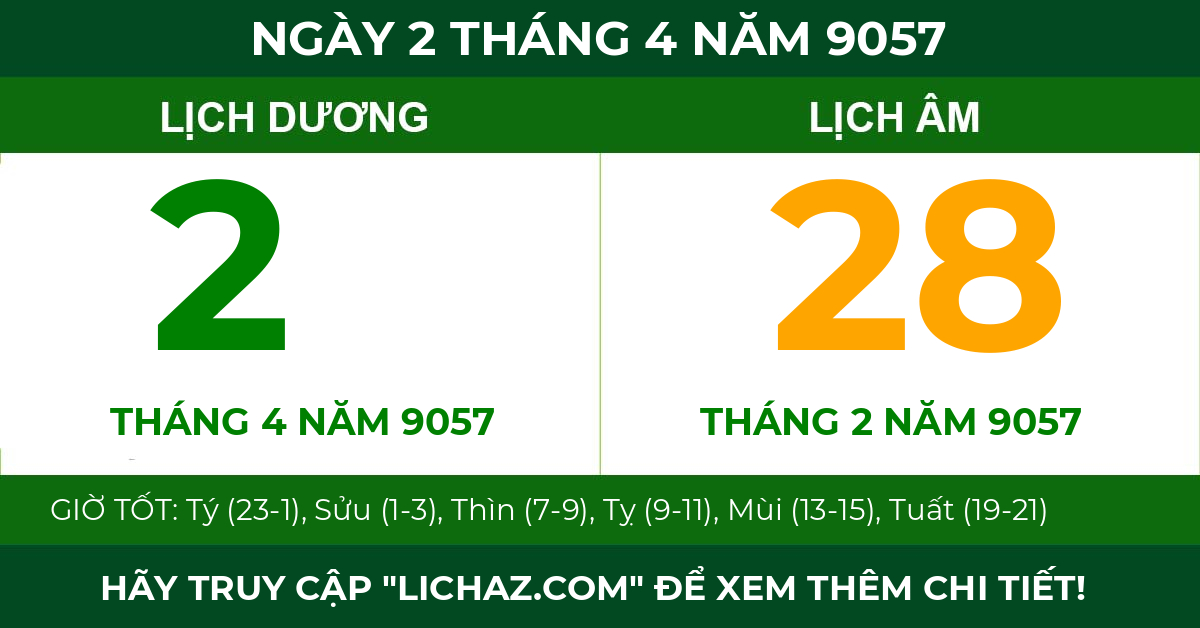 lịch âm ngày 2 tháng 4 năm 9057