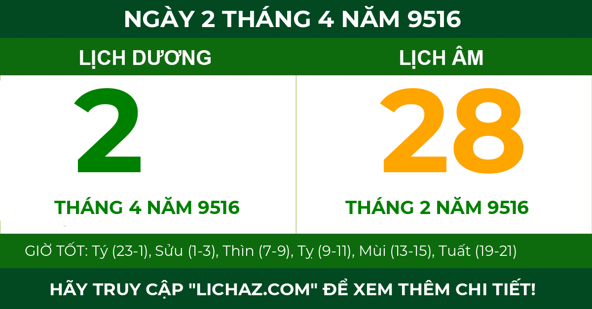 lịch âm ngày 2 tháng 4 năm 9516