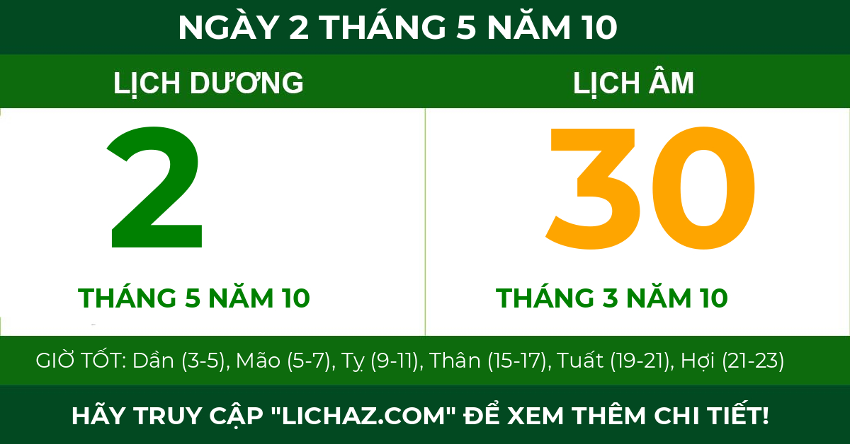 lịch âm ngày 2 tháng 5 năm 10