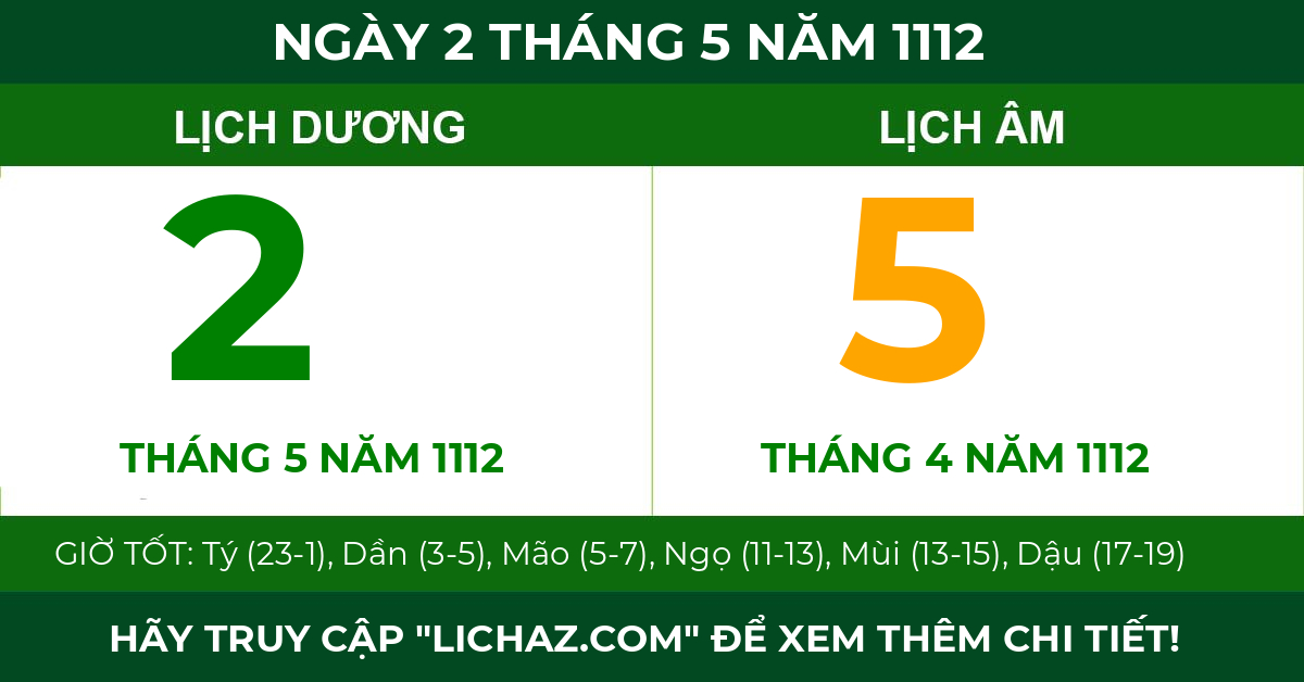 lịch âm ngày 2 tháng 5 năm 1112