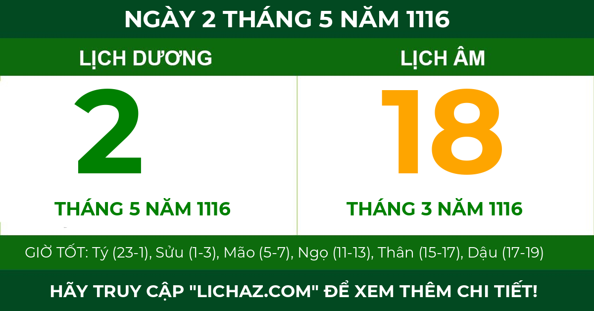 lịch âm ngày 2 tháng 5 năm 1116