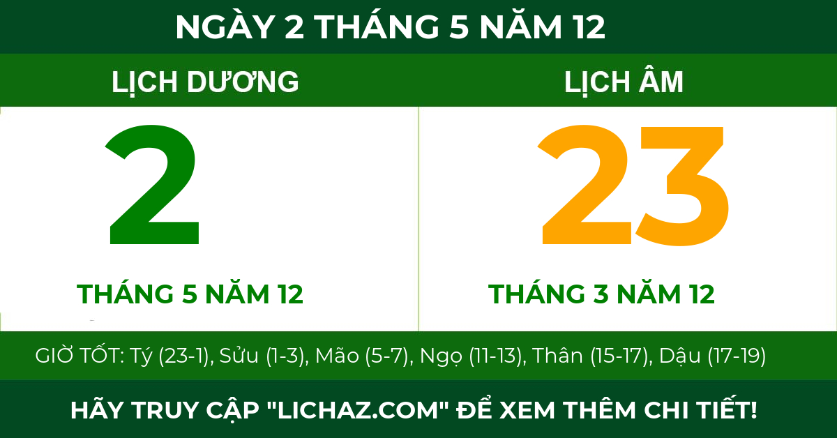 lịch âm ngày 2 tháng 5 năm 12