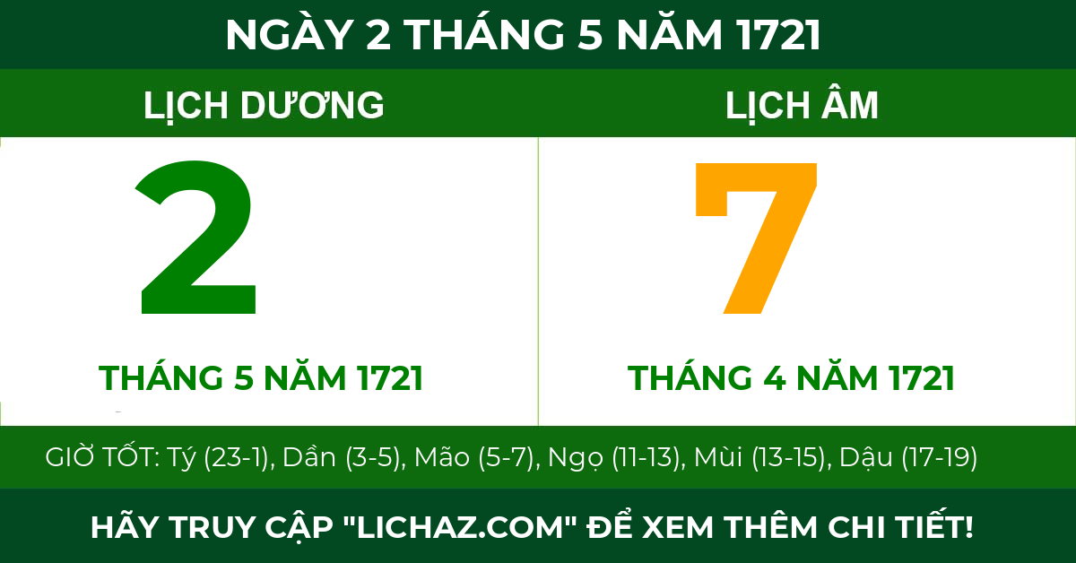 lịch âm ngày 2 tháng 5 năm 1721