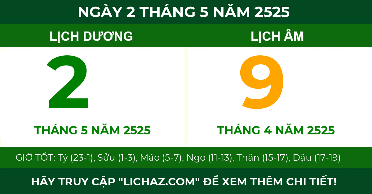 lịch âm ngày 2 tháng 5 năm 2525