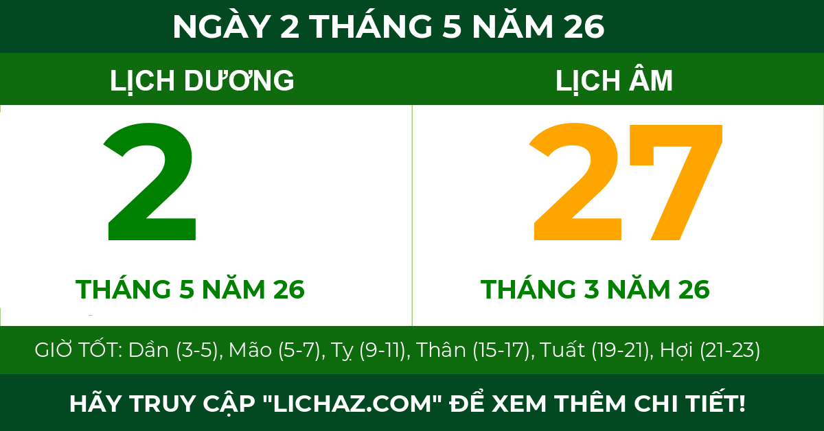 lịch âm ngày 2 tháng 5 năm 26