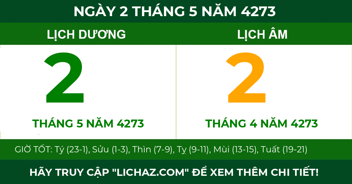 lịch âm ngày 2 tháng 5 năm 4273